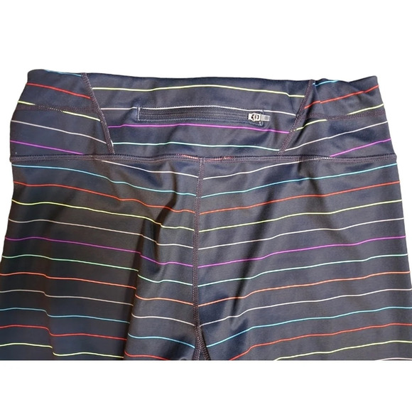 Athleta Multi Stripe Sonar Rainbow Navy Blue Capri Leggings Size Medium Yoga - Picture 9 of 9